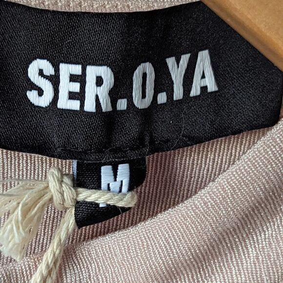 NEW SER.O.YA High Neck Fine Mesh Ruched Cosette Dress in Beige sz M NWT - Picture 9 of 10